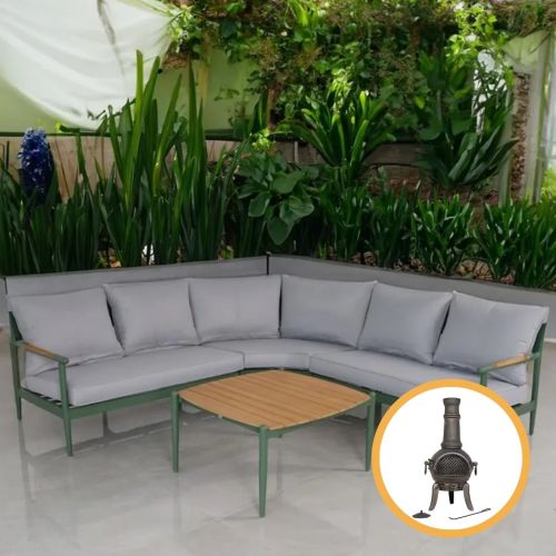 Emerald Aluminium & Teak Corner Sofa Set