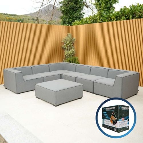 Savena Outdoor Fabric Corner Sofa Set in Grey