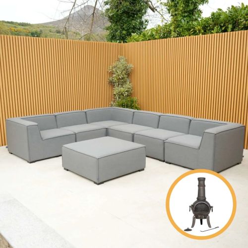 Savena Outdoor Fabric Corner Sofa Set in Grey