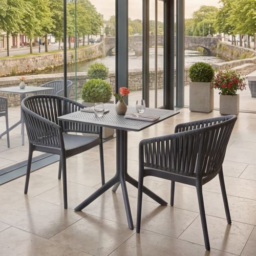 2 Portofino Armchair and Sky Table 80 Set in Dark Grey