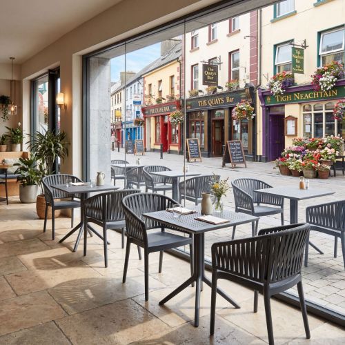 2 Portofino Armchair and Sky Folding Square Table 60 Set in Dark Grey