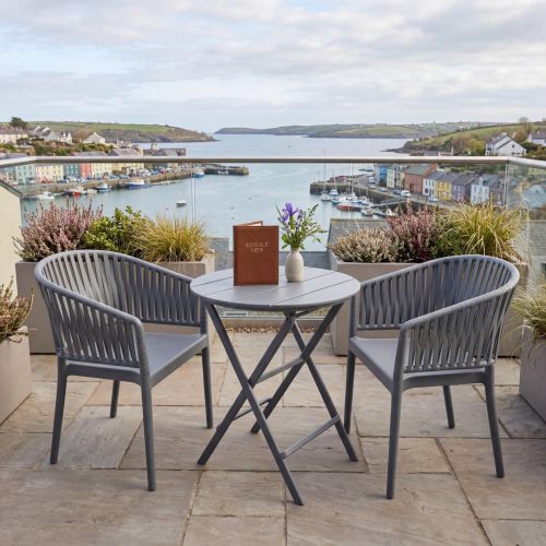 2 Portofino Armchair and Helen Folding Round Table 60 Set in Dark Grey