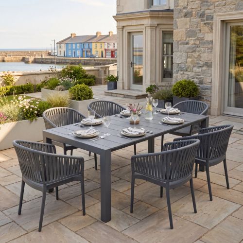 6 Portofino Armchair and Vegas Table XL Set in Dark Grey