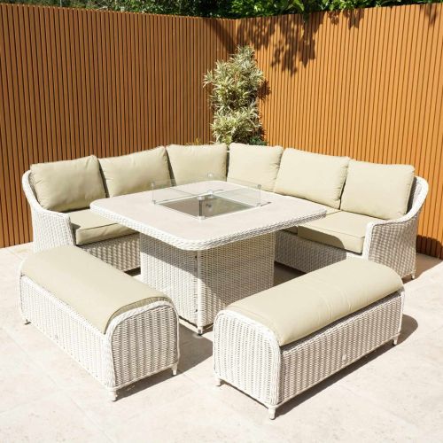 Connemara Rattan Corner Set with Square Fire Pit Table