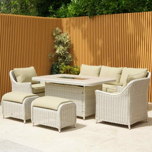 Connemara Rattan Lounge Set With Rectangular Fire Pit Table