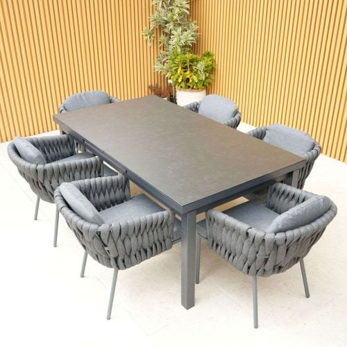 Aranweave Savion Ceramic Extendable 6 Seat set with Grey Chairs