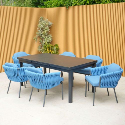Aranweave Savion Ceramic Extendable 6 Seat set with Blue Chairs