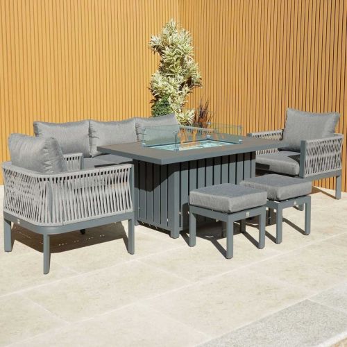 Aurora Lounge Fire Pit Set with Armchairs and Footstools in Grey