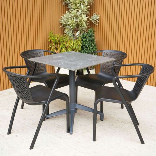 Gemini Light Marble Table with 4 Tuga Chairs in Black