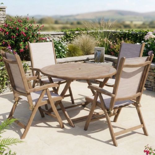 Alexander Rose Sherwood Folding Table with 4 Recliner Sling Chairs