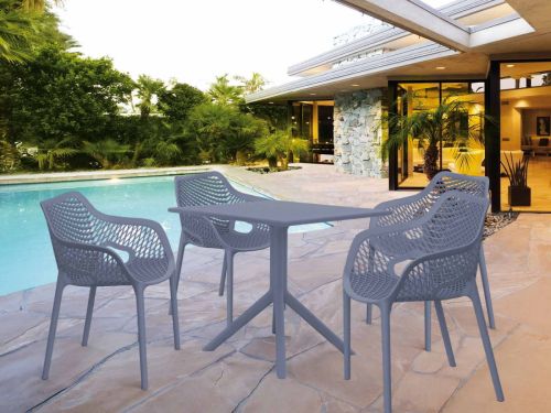 4 Air XL Chairs and Sky 80cm Square Table Set in Grey