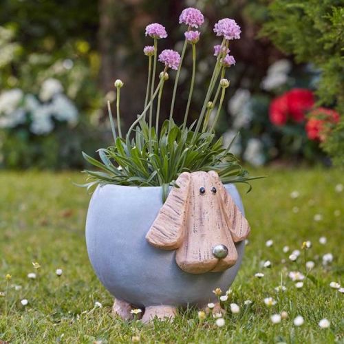 Woodstone Blue Dog Planter