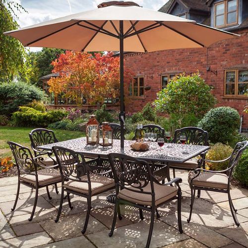 Hartman Amalfi 8 Seat Rectangular Set Bronze with Parasol and Base