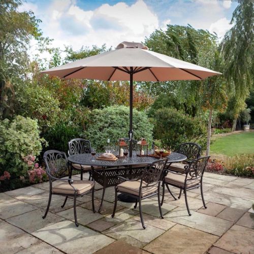 Hartman Amalfi 6 Seat Oval Set Bronze with Parasol and Base
