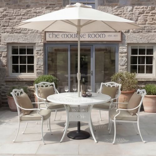 Capri Cast Aluminium 4 Seat Round Set with Parasol and Base - Maize