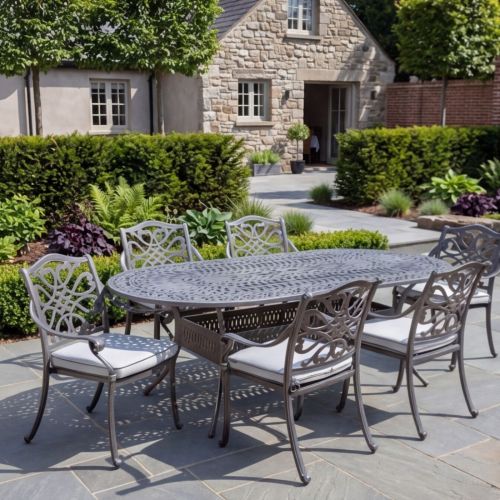 Hartman Capri 6 Seat Oval Cast Aluminium Dining Set in Antique Grey