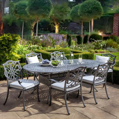 Hartman Capri 6 Seat Oval Cast Aluminium Dining Set in Antique Grey
