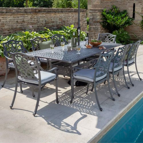 Hartman Capri 8 Seat Rectangular Cast Aluminium Set in Antique Grey