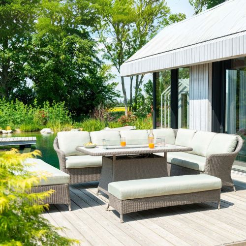 Alexander Rose Hazelmere Grey Rectangular Casual Dining Firepit Set