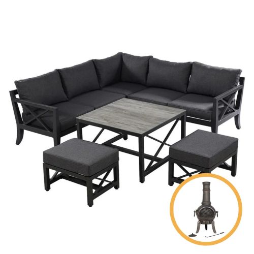 Sorrento Fabric Square Casual Outdoor Sofa Set With Stools