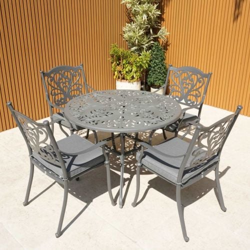 Sapphire Hampshire 4 Seater Round Cast Aluminium Dining Set in Grey