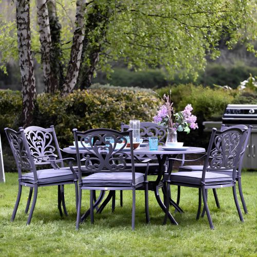 Sapphire Hampshire 6 Seater Round Cast Aluminium Set in Grey