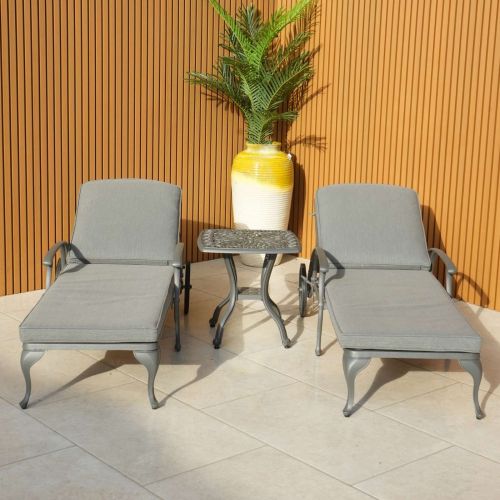 Sapphire Sunlounger Set of Two with Side Table in Grey