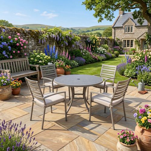 Verona Ceramic 4 Seat Round Set in Dark Stone