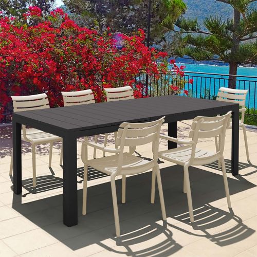 Atlantic Medium 6 Seater Set Table In Black With Paris Chairs in Taupe 