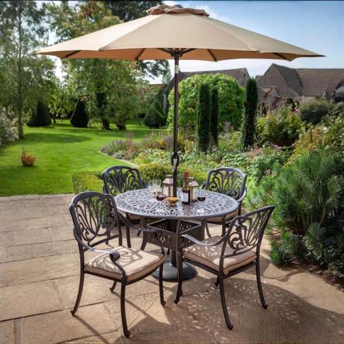 Hartman Amalfi 4 Seat Round Set in Bronze with Parasol and Base
