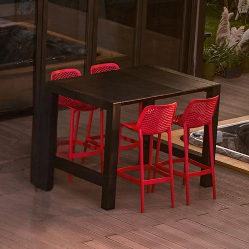 4 Air 75cm Bar Stool in Red With Vegas Bar Extendable Table in Black