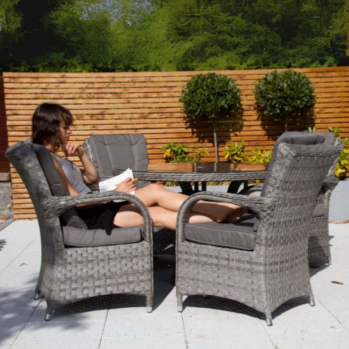 Chicago 4 Seat Round Rattan Set in Grey With Back Cushions