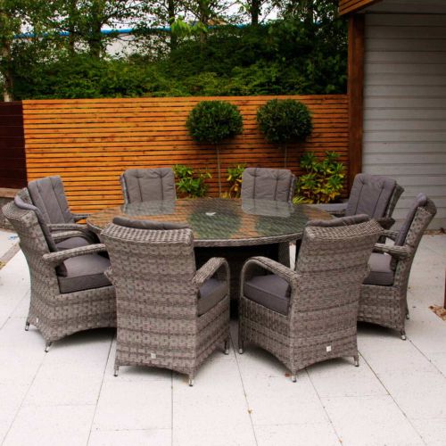 Chicago 8 Seater Round Rattan Set in Grey with Back Cushions