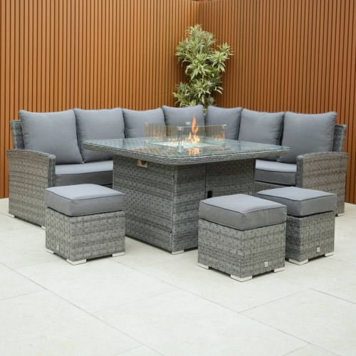 California Corner Set with Halifax Firepit Table in Grey