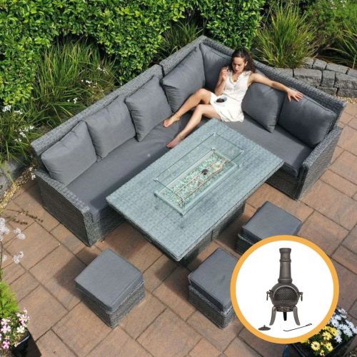 California Corner Rattan Set with Rectangular Fire Pit Table