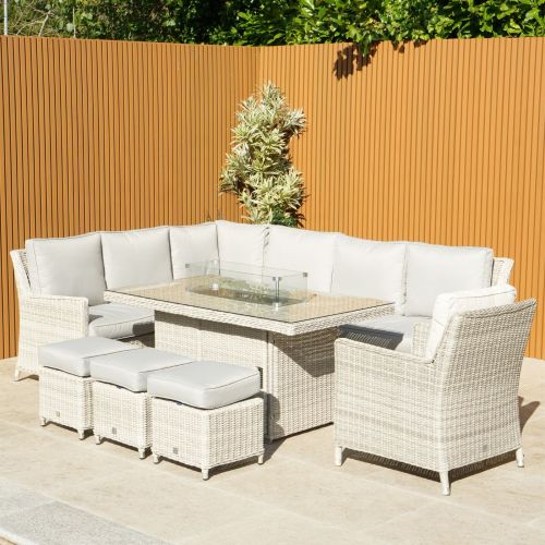 Hamilton Rattan Corner Dining Set with Rectangular Gas Firepit Table and Armchair