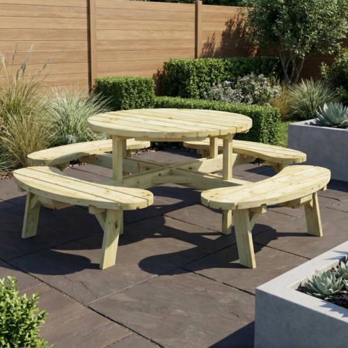 The Oscar Round Heavy Duty Wooden Picnic Table Set