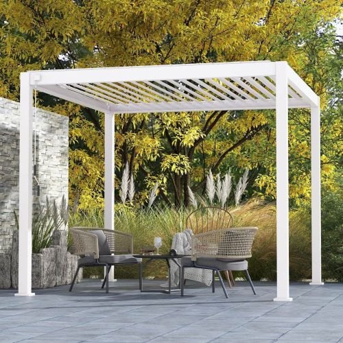 Mirador Ares Louvered Roof Pergola - Eggshell White 3m x 3m