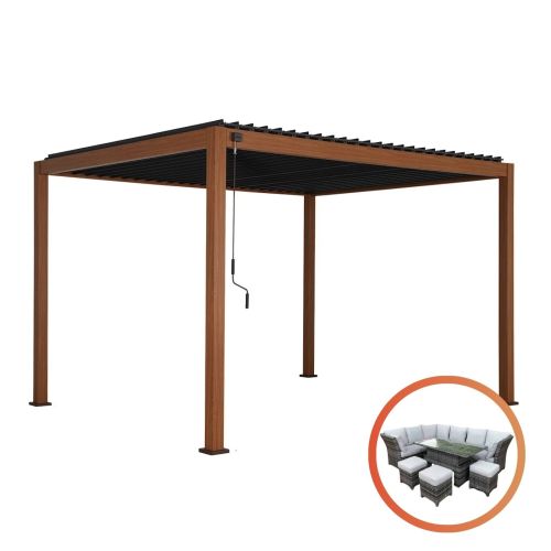 Ares Louvered Roof 3m x 4m Pergola - Woodgrain