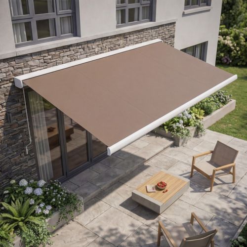 Full Cassette Manual Awning 3m x 2m with Silk Grey Frame and Mocha Fabric