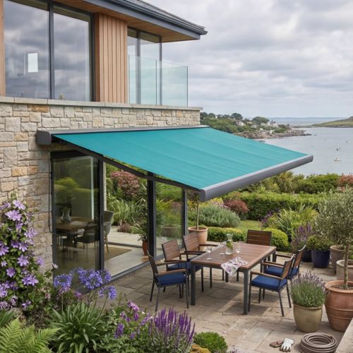 Full Cassette Manual Awning 4m x 3m with Anthracite Frame and Forest Green Fabric