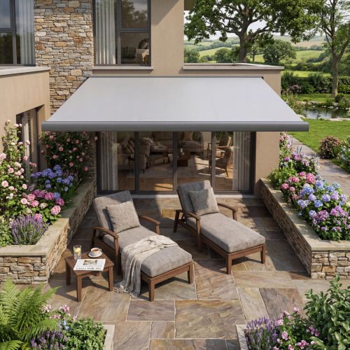 Full Cassette Manual Awning 6m x 3m with Anthracite Frame and Boulder Fabric