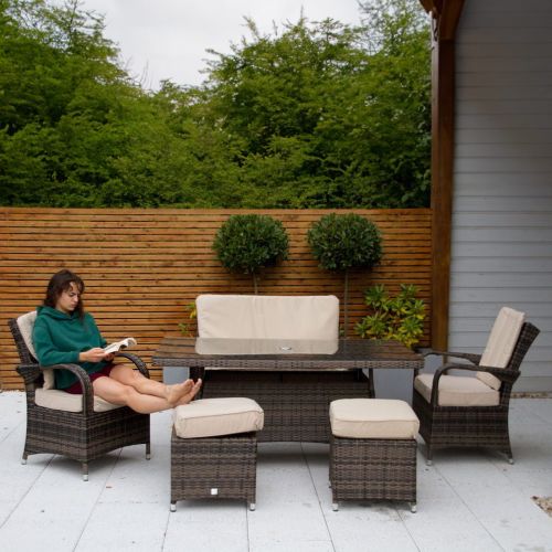 Cairo Rattan 2 Seat Sofa With Rectangular Table and 2 Chairs with 2 Footstools