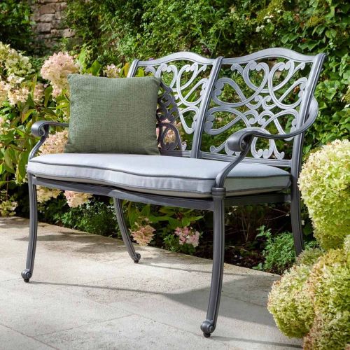 Hartman Capri Antique Grey Cast Aluminium 2 Seat Bench with Cushion