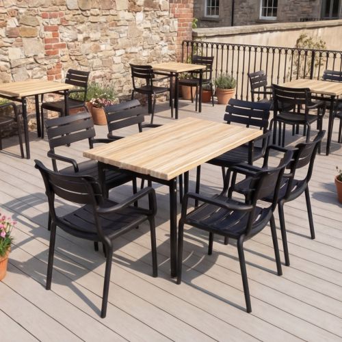 6 Seater Coco Bolo Rectangular Table & Black Paris Chairs