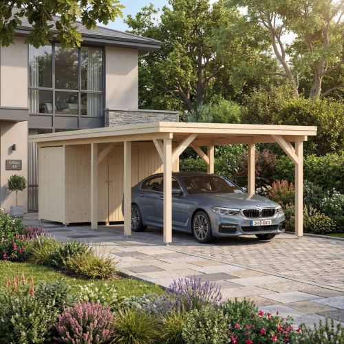 Karl 23.1m Wooden Carport Pergola with Shed