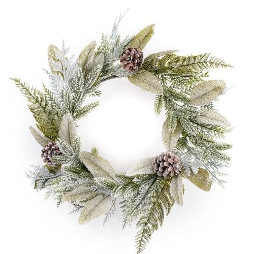 20" (50cm) Flocked Eucalyptus Wreath With Cones