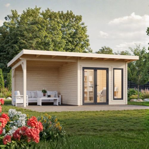 Aurelia 8.4 m2 +7.9 m2 Garden Office with Side Canopy