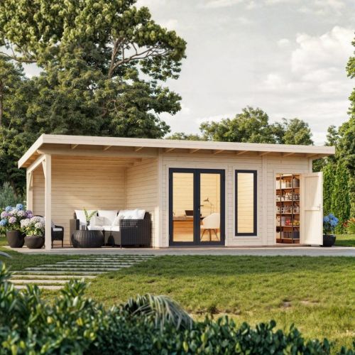 Aurelia 12.4 m2+7.9 m2 Garden Office with Side Canopy