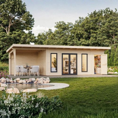 Aurelia 16.7m2 + 7.9m2 Garden Office with Side Canopy